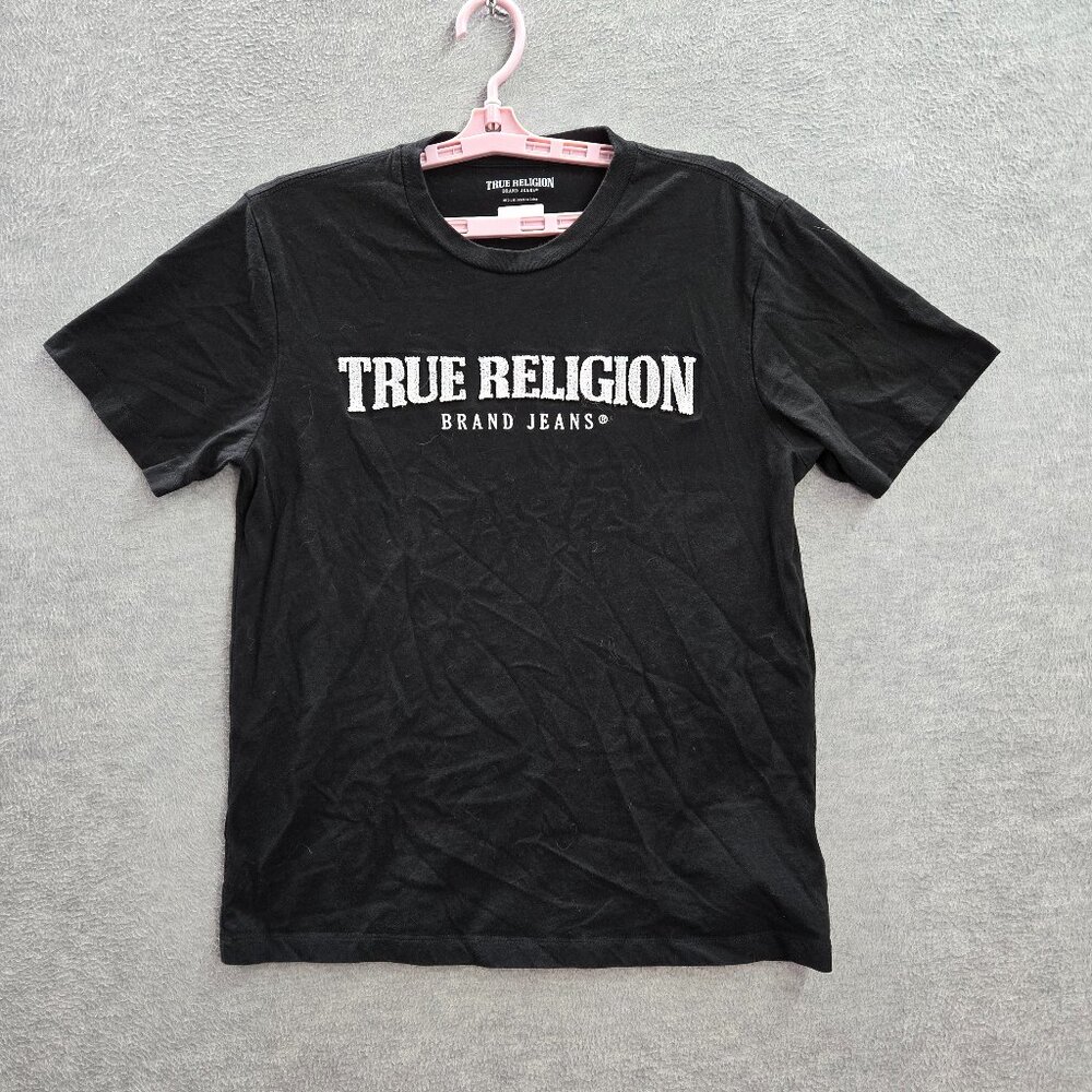 True Religion Men Shirt M Black Short Sleeve Logo Graphic Crew Neck Tee